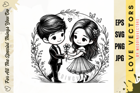 C4717: Modern Wedding Couple & Love Vectors for Designers