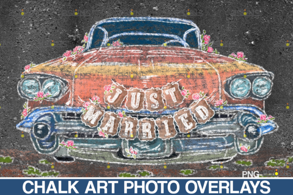 Wedding Chalk Art Overlay: Handmade Just Married PNG