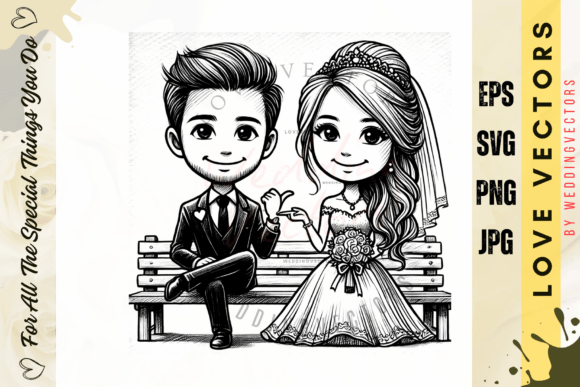 Wedding Couple and Love Vectors - C4738: Romantic Design Elements